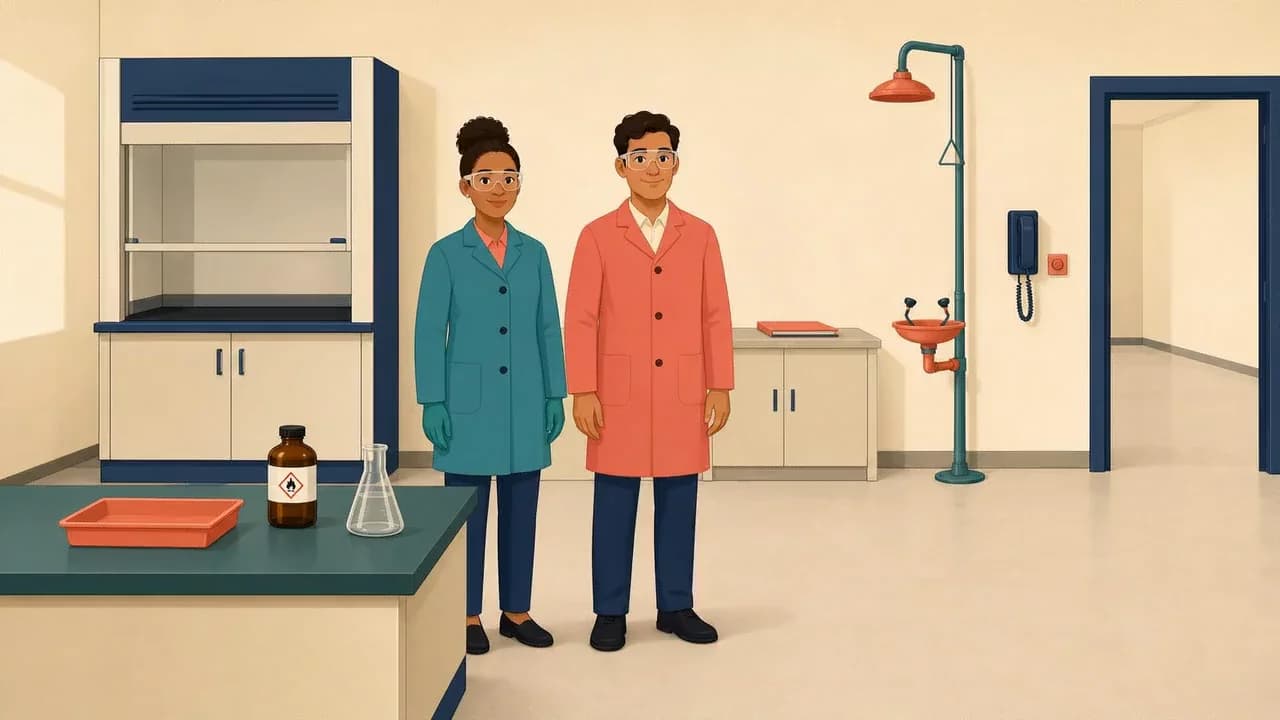 Lab safety training: scene from the video