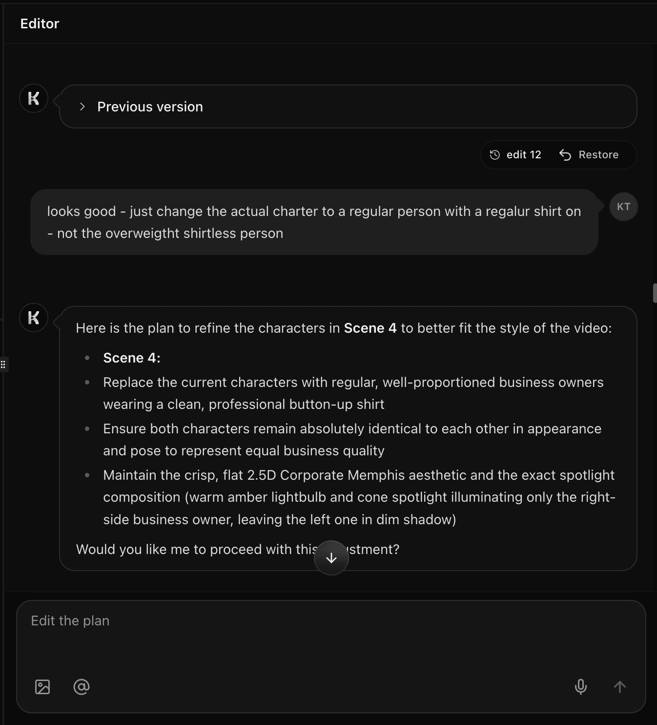 Editing an AI video by chatting with Knowlify in plain English