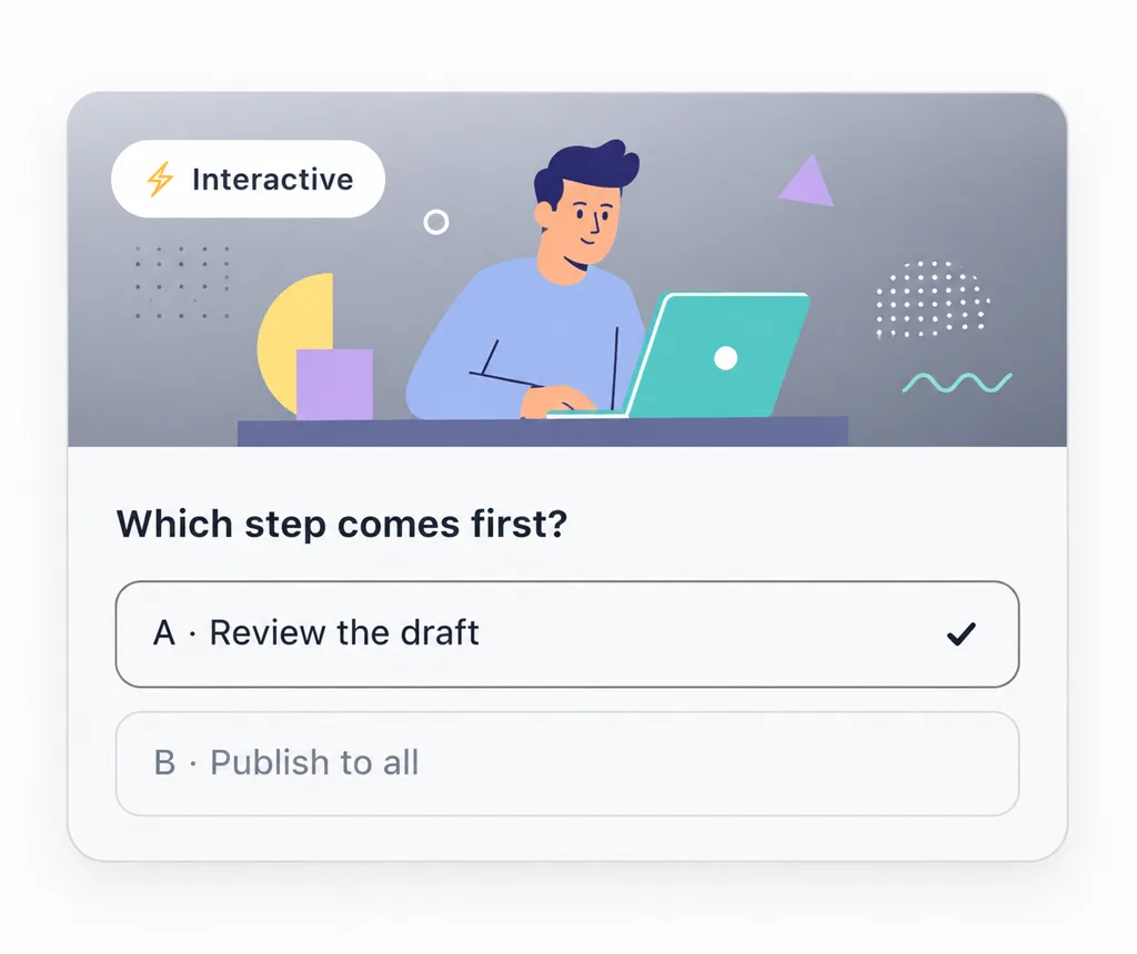 In-video interactivity: a quiz asking which step comes first